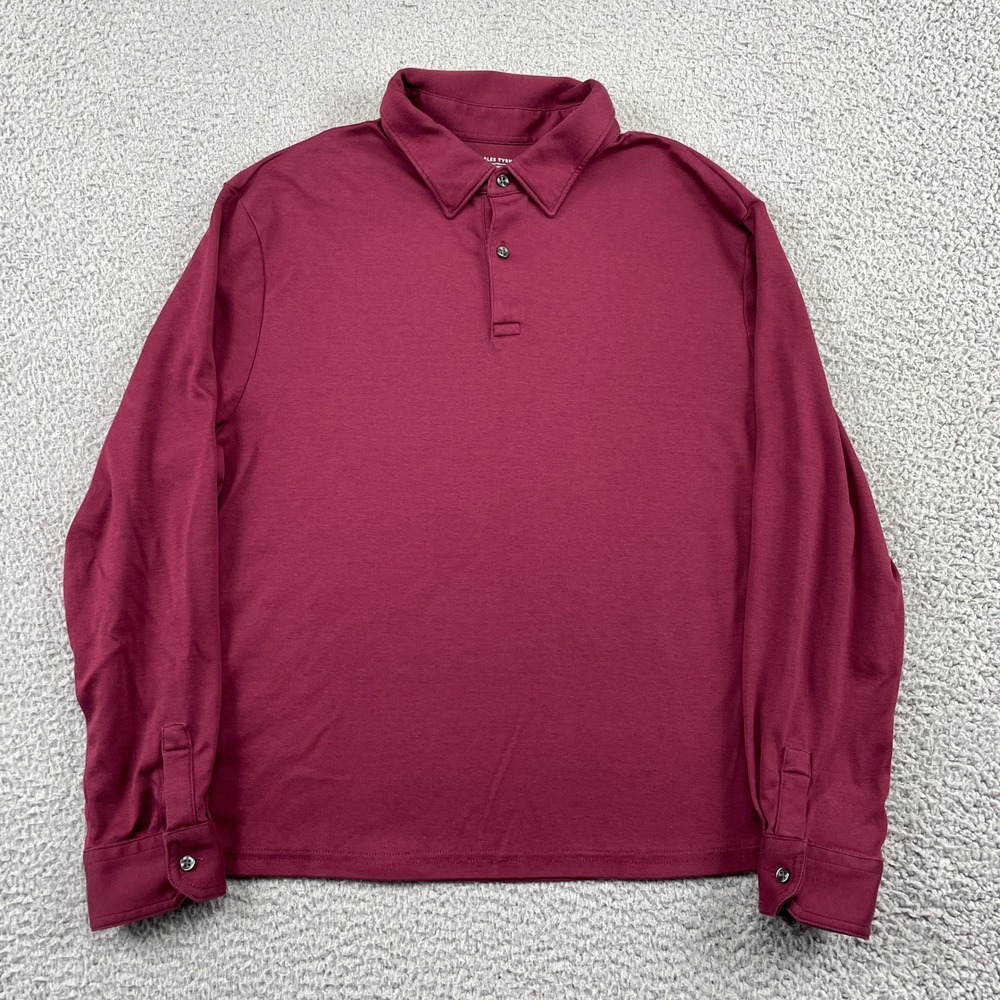 Charles Tyrwhitt Polo Shirt Mens Medium Burgundy Long Sleeve Jersey Knit Casual